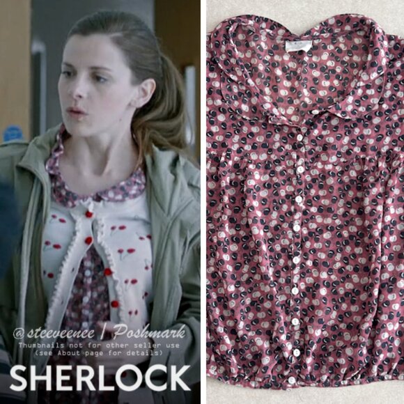 pins & needles Sheer Apple Print Blouse ASO Molly Hooper Sherlock - Picture 1 of 9